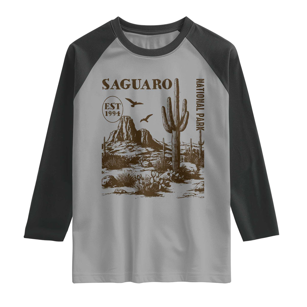 Vintage Saguaro National Park Est 1994 Graphic Raglan Shirt Retro Arizona Desert Mountain Hiking Souvenir