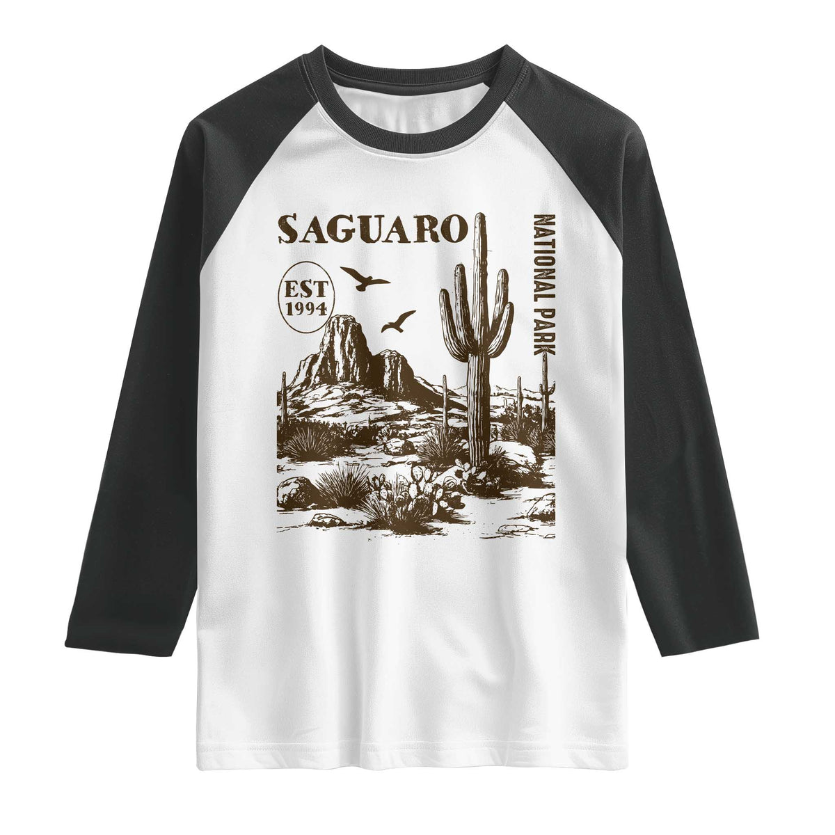 Vintage Saguaro National Park Est 1994 Graphic Raglan Shirt Retro Arizona Desert Mountain Hiking Souvenir
