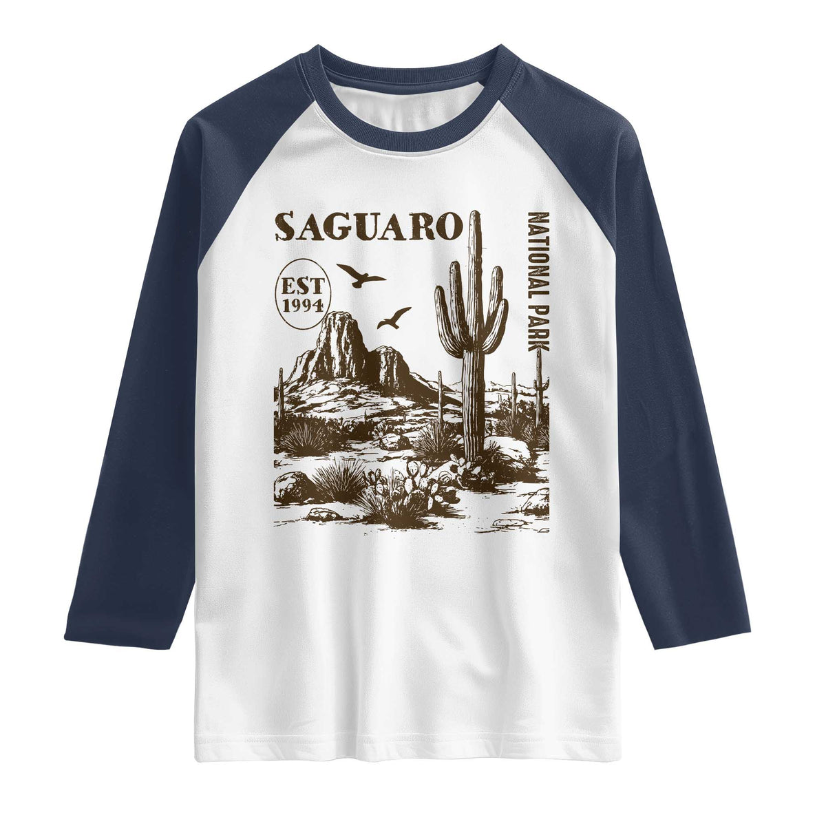 Vintage Saguaro National Park Est 1994 Graphic Raglan Shirt Retro Arizona Desert Mountain Hiking Souvenir