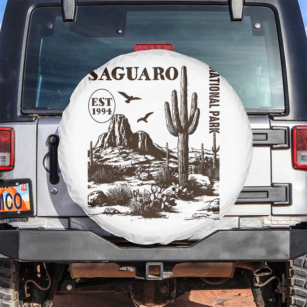 Vintage Saguaro National Park Est 1994 Graphic Spare Tire Cover Retro Arizona Desert Mountain Hiking Souvenir TS02 No hole White Print Your Wear