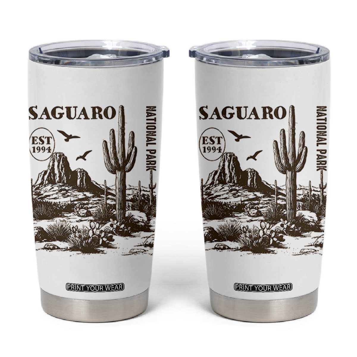 Vintage Saguaro National Park Est 1994 Graphic Tumbler Cup Retro Arizona Desert Mountain Hiking Souvenir TS02 White Print Your Wear