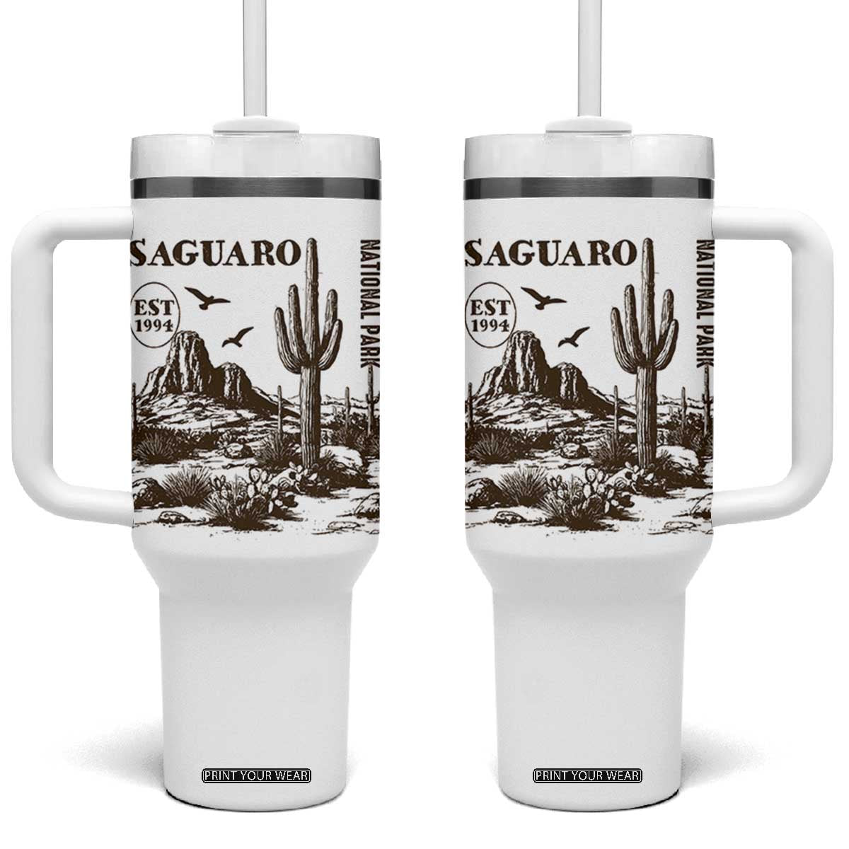 Vintage Saguaro National Park Est 1994 Graphic Tumbler With Handle Retro Arizona Desert Mountain Hiking Souvenir