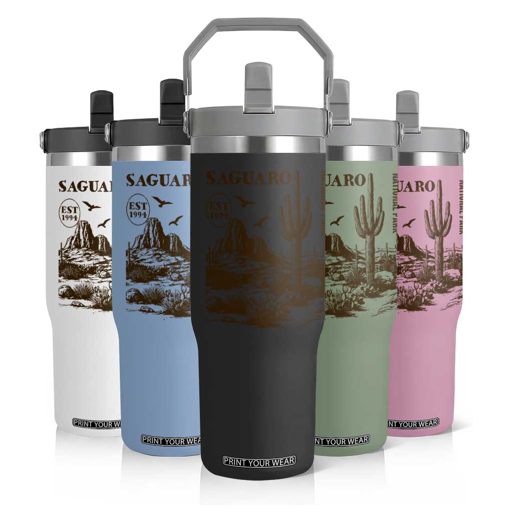 Vintage Saguaro National Park Est 1994 Graphic Flip Straw Tumbler Retro Arizona Desert Mountain Hiking Souvenir