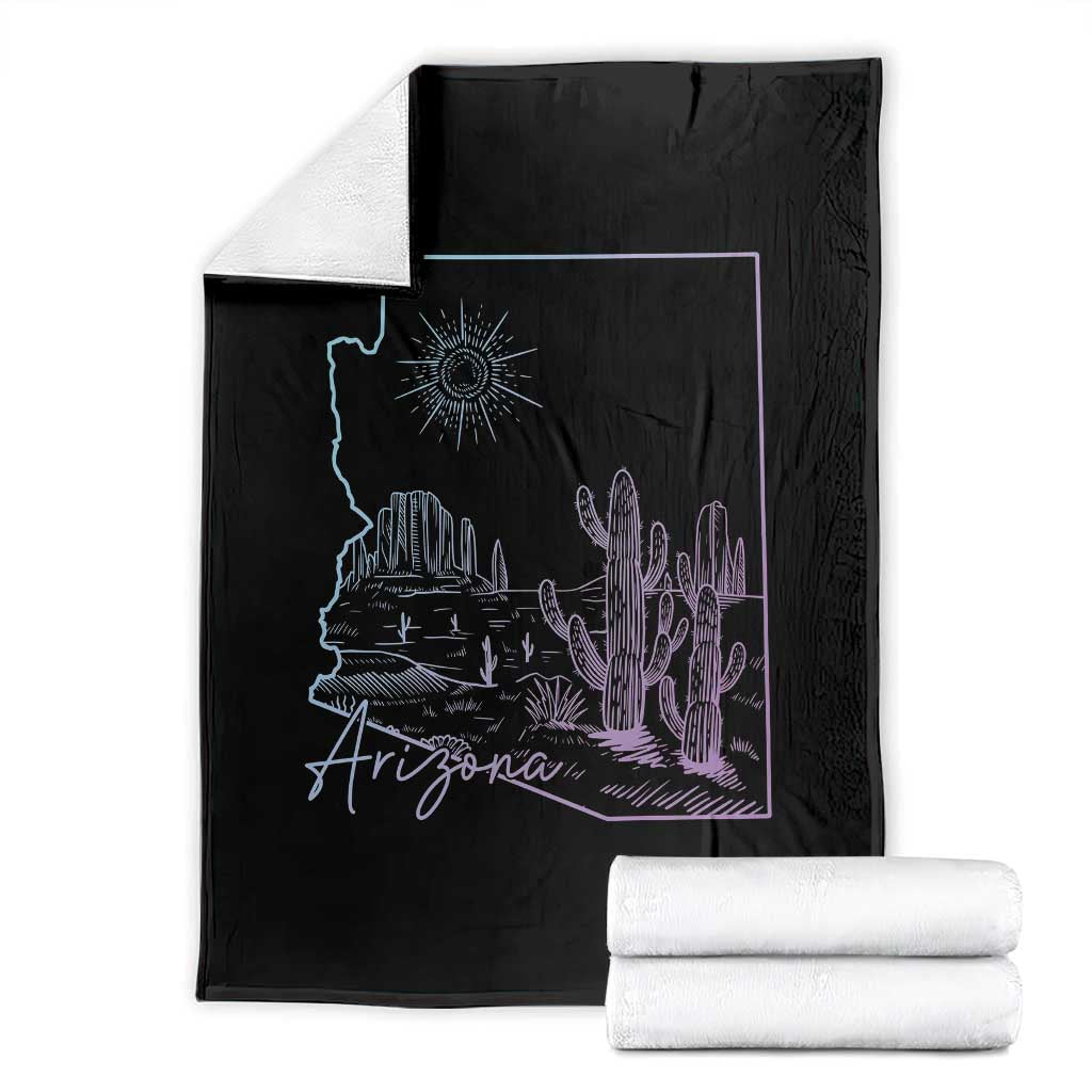 Glowing Arizona State Map Outline Graphic Throw Blanket Neon Gradient Cactus Desert Travel Souvenir TS02 Black Print Your Wear