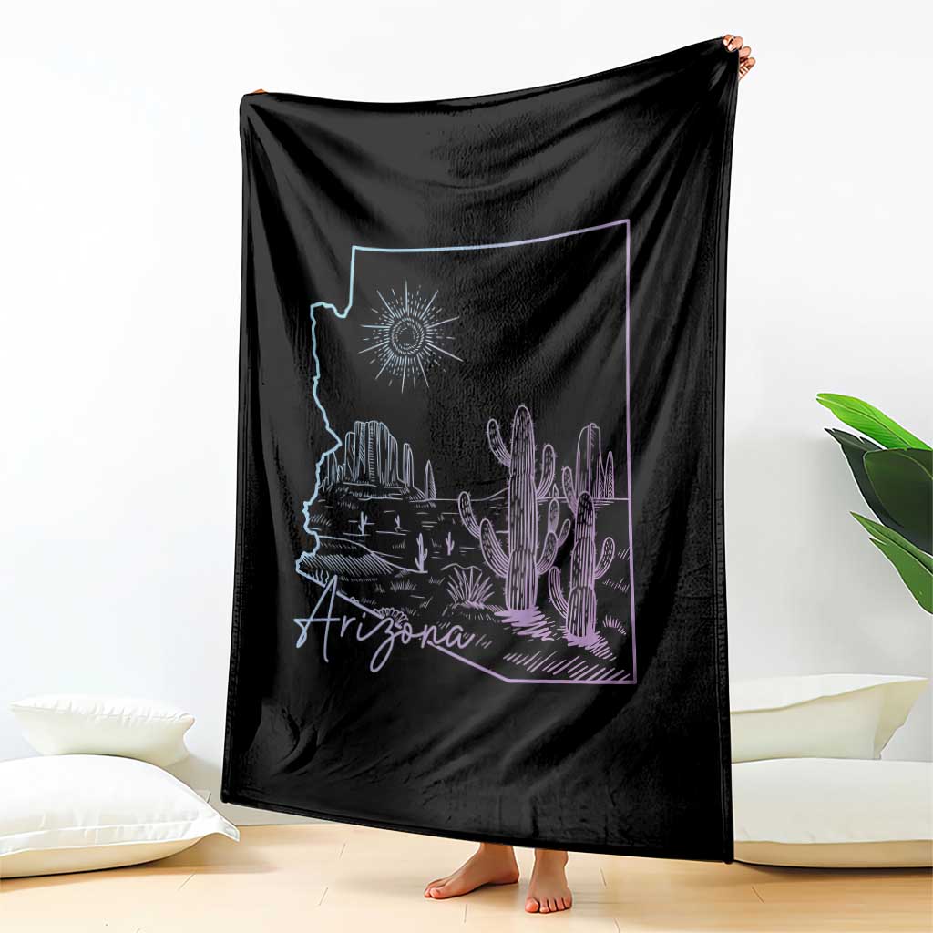 Glowing Arizona State Map Outline Graphic Throw Blanket Neon Gradient Cactus Desert Travel Souvenir
