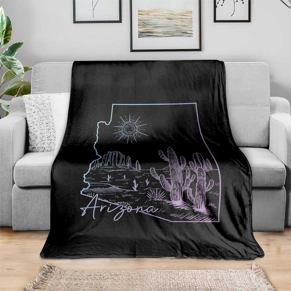 Glowing Arizona State Map Outline Graphic Throw Blanket Neon Gradient Cactus Desert Travel Souvenir