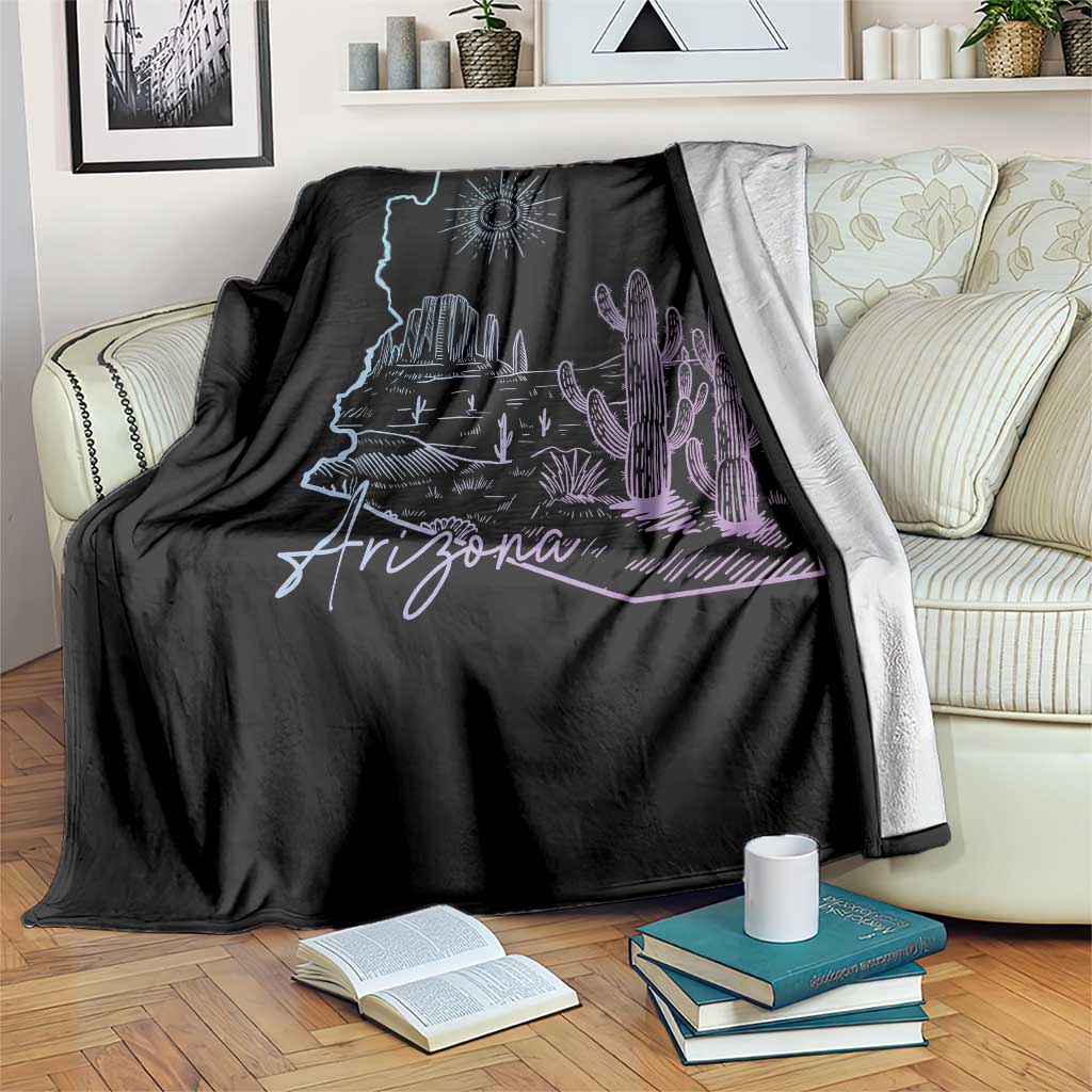 Glowing Arizona State Map Outline Graphic Throw Blanket Neon Gradient Cactus Desert Travel Souvenir
