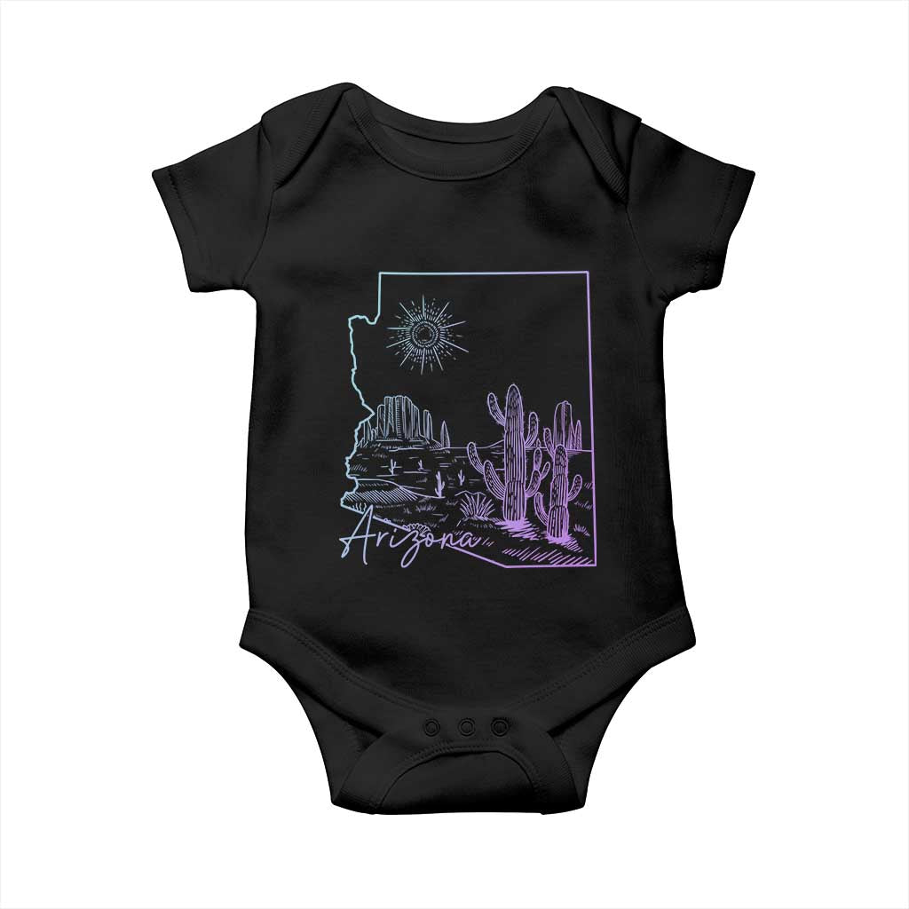 Glowing Arizona State Map Outline Graphic Baby Onesie Neon Gradient Cactus Desert Travel Souvenir TS02 Black Print Your Wear