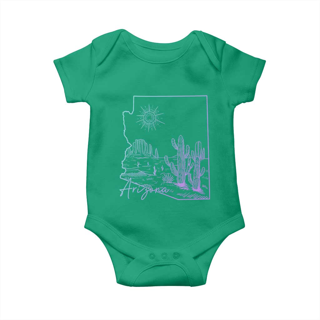 Glowing Arizona State Map Outline Graphic Baby Onesie Neon Gradient Cactus Desert Travel Souvenir