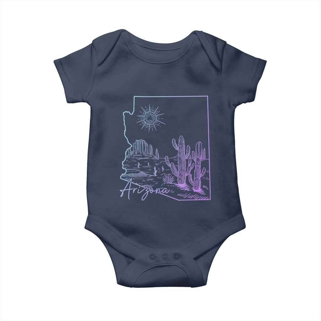 Glowing Arizona State Map Outline Graphic Baby Onesie Neon Gradient Cactus Desert Travel Souvenir