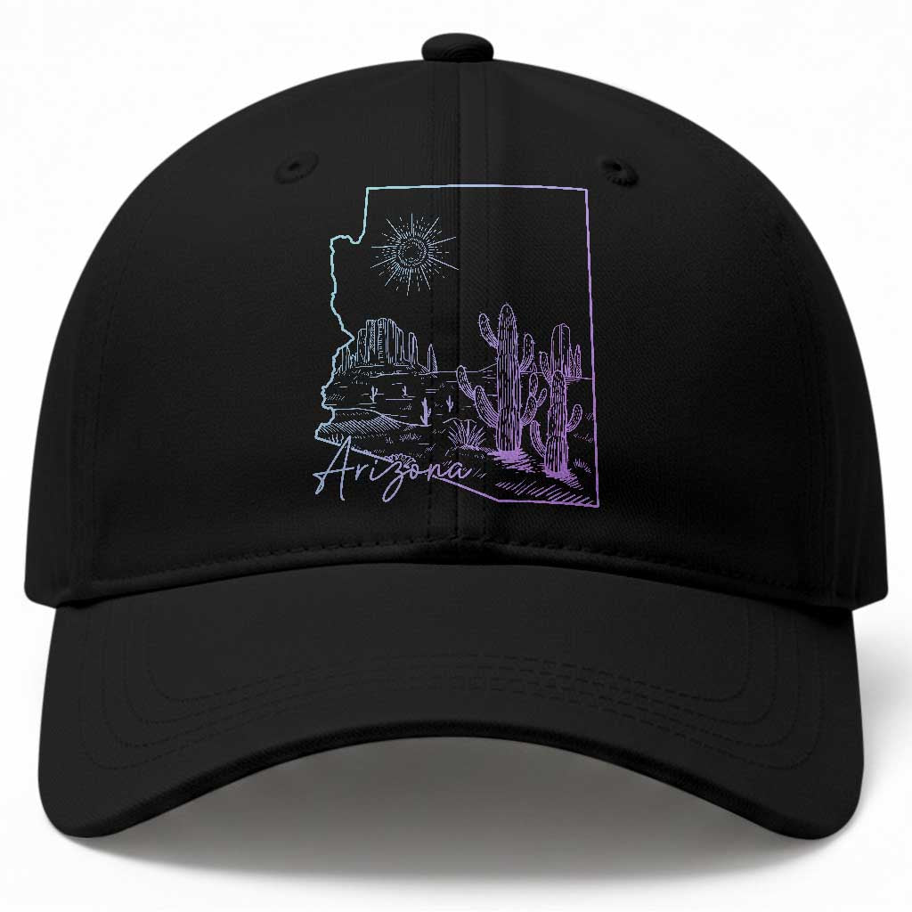 Glowing Arizona State Map Outline Graphic Baseball Cap Neon Gradient Cactus Desert Travel Souvenir TS02 Print Your Wear