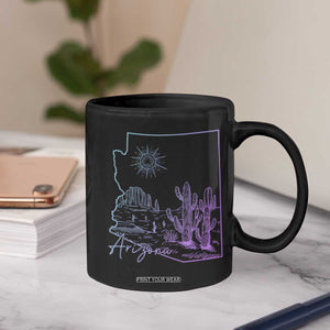 Glowing Arizona State Map Outline Graphic Coffee Mug Neon Gradient Cactus Desert Travel Souvenir