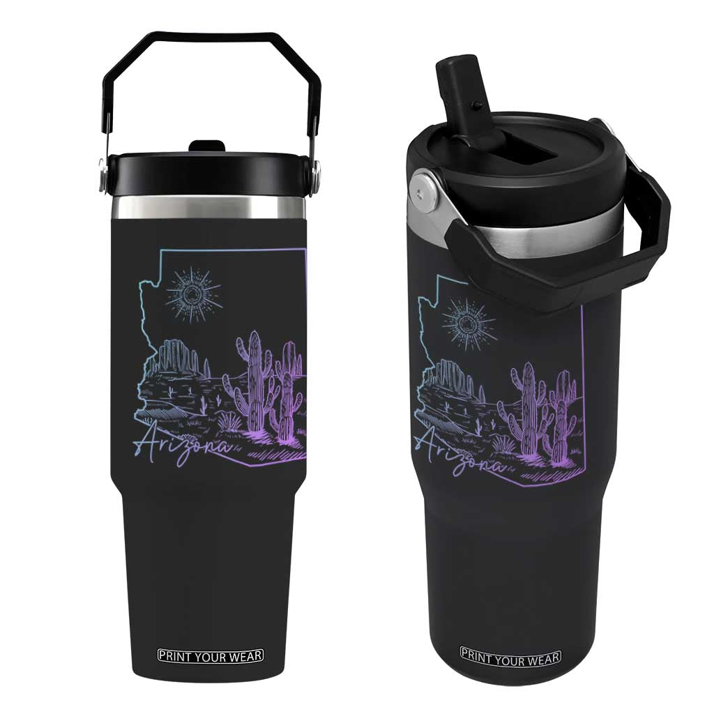 Glowing Arizona State Map Outline Graphic Flip Straw Tumbler Neon Gradient Cactus Desert Travel Souvenir TS02 One Size: 30 oz Black Print Your Wear