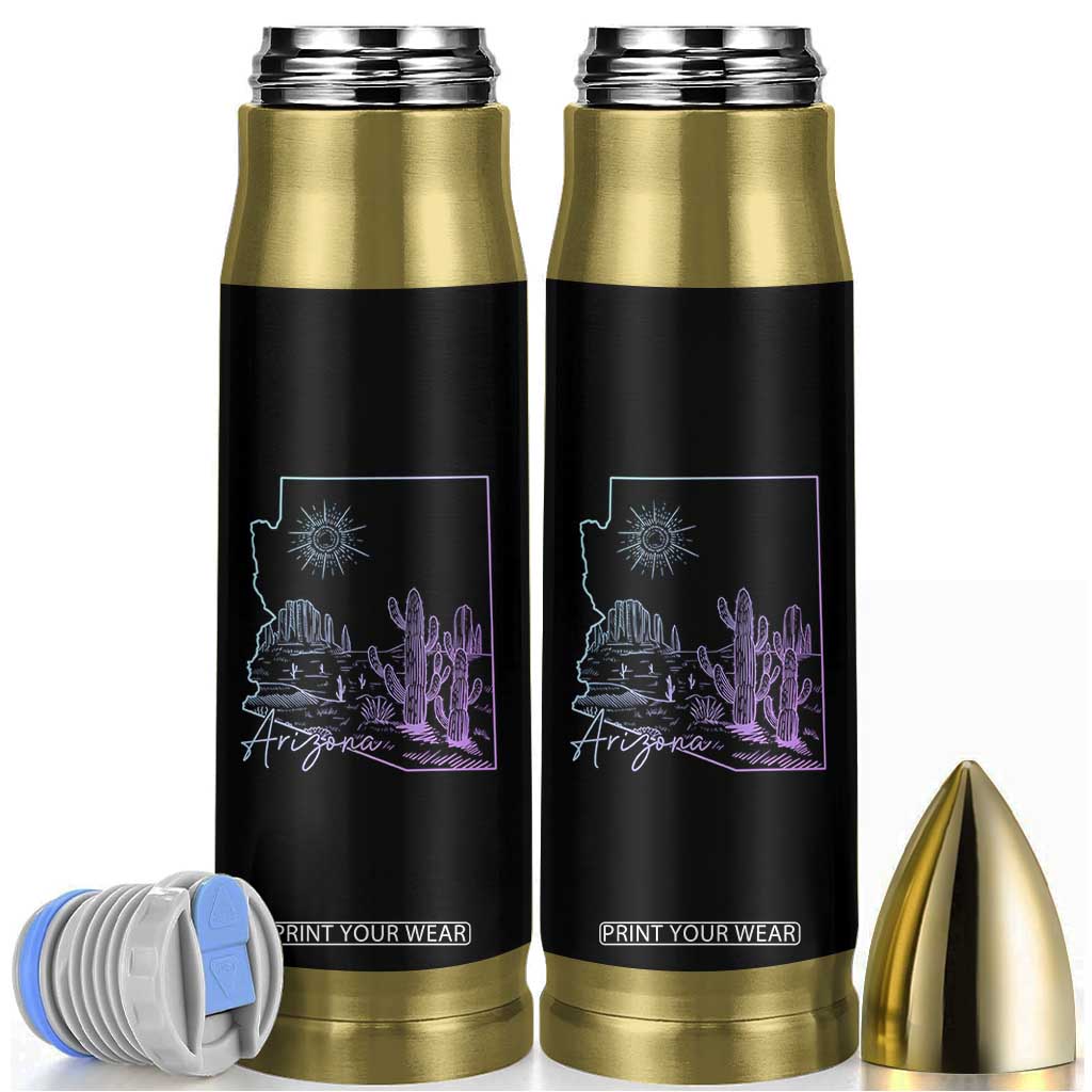 Glowing Arizona State Map Outline Graphic Bullet Tumbler Neon Gradient Cactus Desert Travel Souvenir TS02 Black Print Your Wear