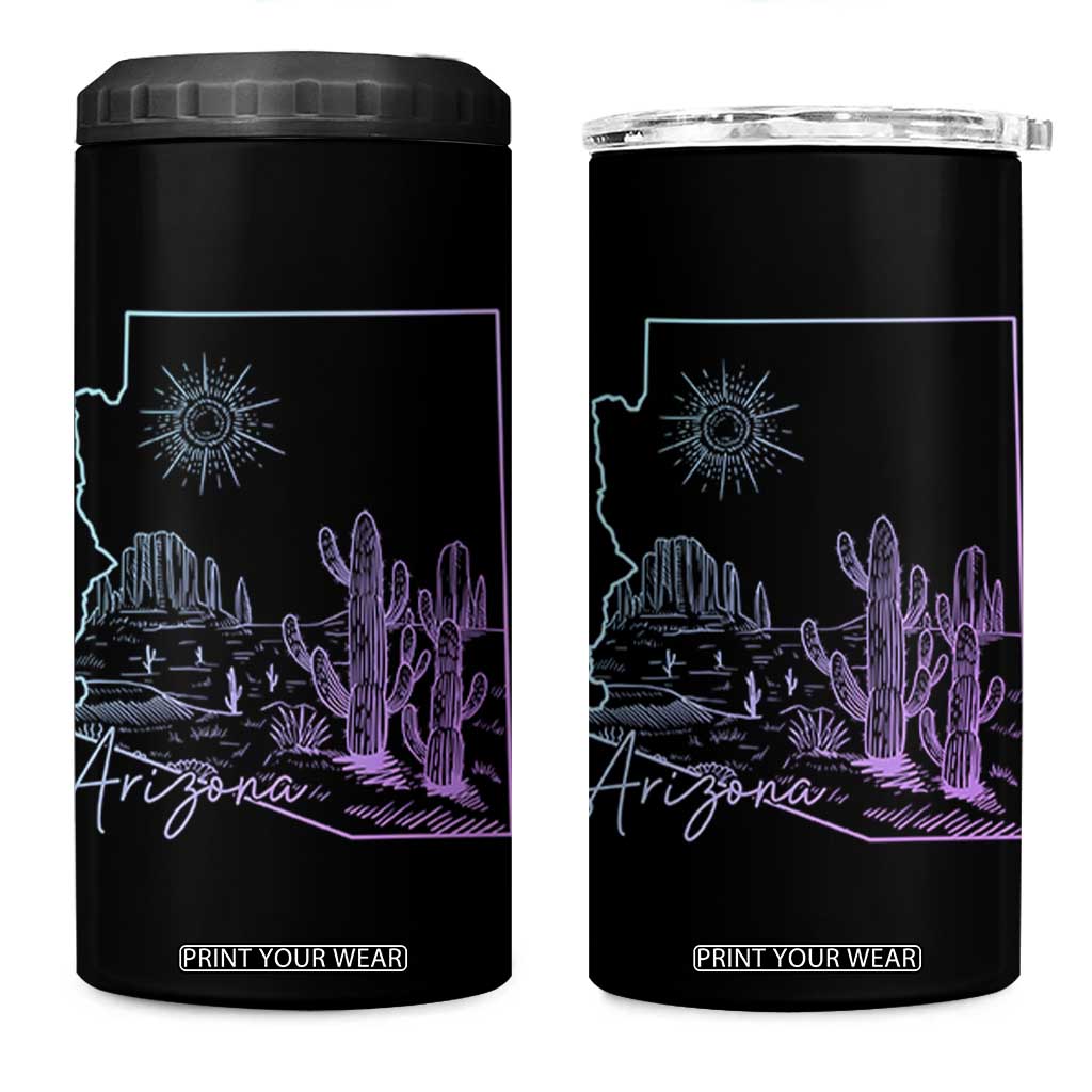 Glowing Arizona State Map Outline Graphic 4 in 1 Can Cooler Tumbler Neon Gradient Cactus Desert Travel Souvenir TS02 One Size: 16 oz Black Print Your Wear