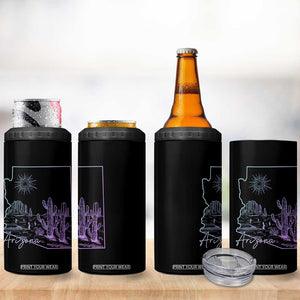 Glowing Arizona State Map Outline Graphic 4 in 1 Can Cooler Tumbler Neon Gradient Cactus Desert Travel Souvenir