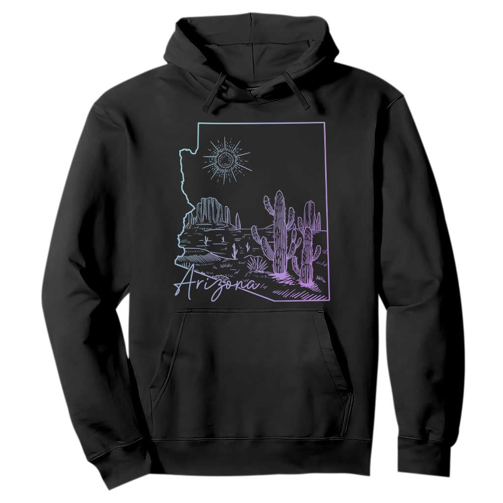 Glowing Arizona State Map Outline Graphic Hoodie Neon Gradient Cactus Desert Travel Souvenir TS02 Black Print Your Wear