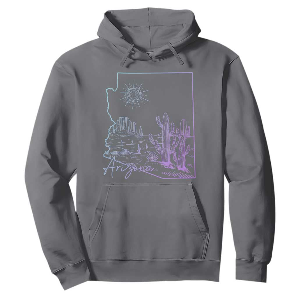 Glowing Arizona State Map Outline Graphic Hoodie Neon Gradient Cactus Desert Travel Souvenir