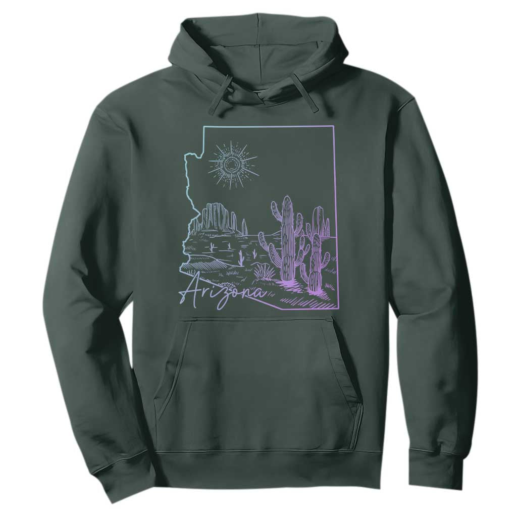 Glowing Arizona State Map Outline Graphic Hoodie Neon Gradient Cactus Desert Travel Souvenir