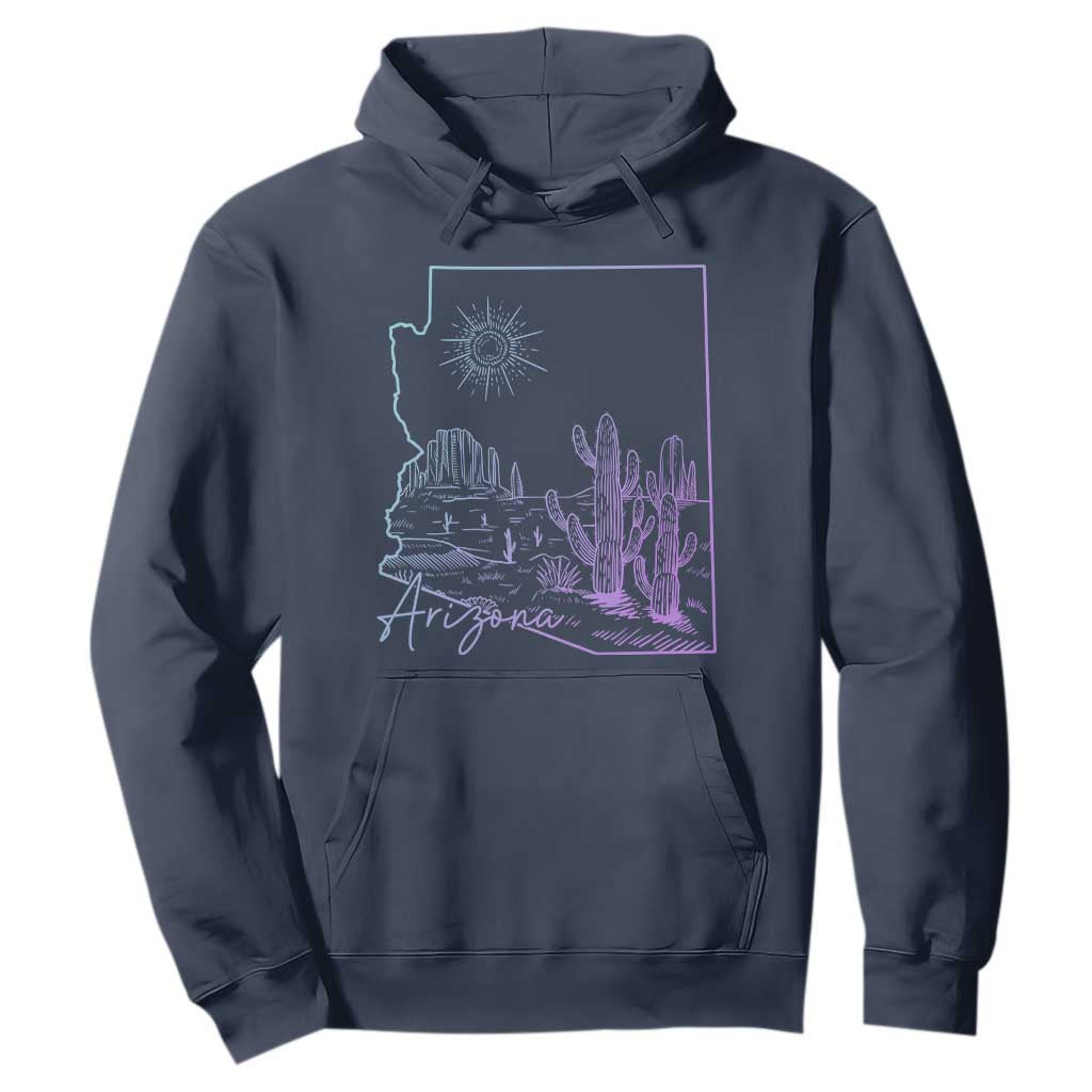 Glowing Arizona State Map Outline Graphic Hoodie Neon Gradient Cactus Desert Travel Souvenir