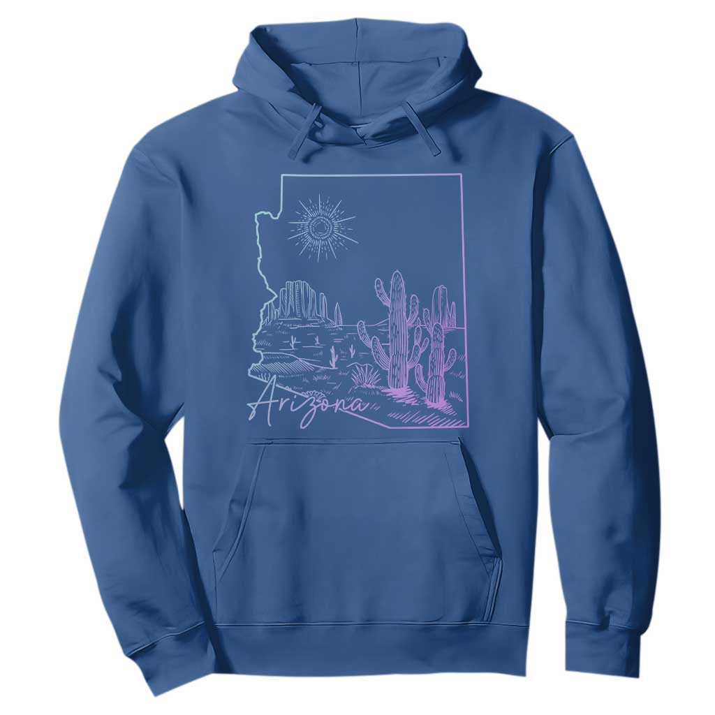 Glowing Arizona State Map Outline Graphic Hoodie Neon Gradient Cactus Desert Travel Souvenir