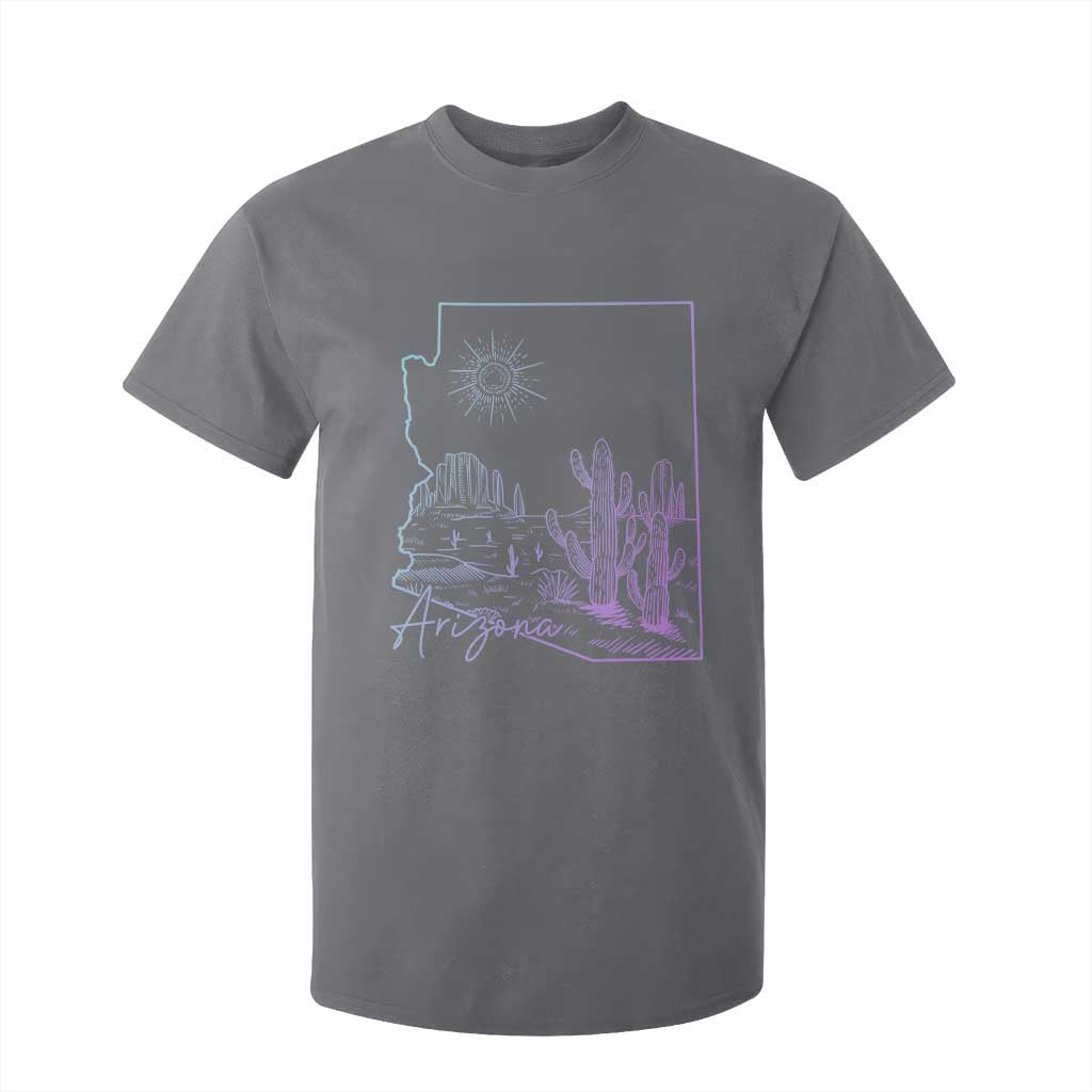 Glowing Arizona State Map Outline Graphic T Shirt For Kid Neon Gradient Cactus Desert Travel Souvenir