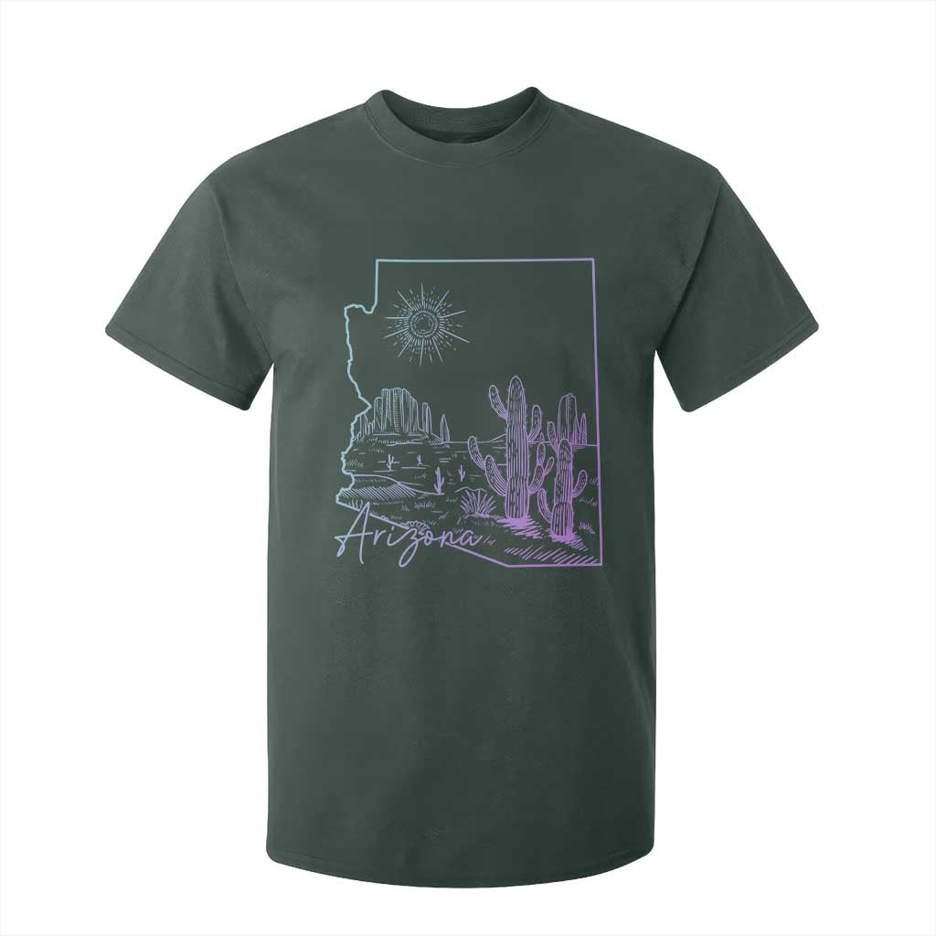 Glowing Arizona State Map Outline Graphic T Shirt For Kid Neon Gradient Cactus Desert Travel Souvenir