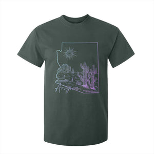 Glowing Arizona State Map Outline Graphic T Shirt For Kid Neon Gradient Cactus Desert Travel Souvenir