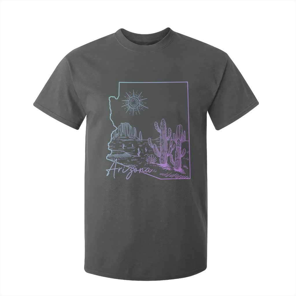 Glowing Arizona State Map Outline Graphic T Shirt For Kid Neon Gradient Cactus Desert Travel Souvenir