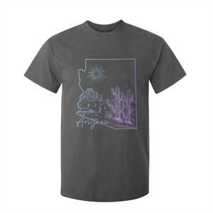 Glowing Arizona State Map Outline Graphic T Shirt For Kid Neon Gradient Cactus Desert Travel Souvenir