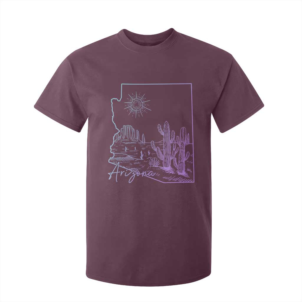 Glowing Arizona State Map Outline Graphic T Shirt For Kid Neon Gradient Cactus Desert Travel Souvenir