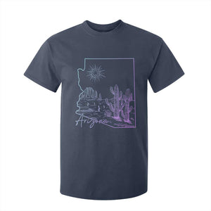 Glowing Arizona State Map Outline Graphic T Shirt For Kid Neon Gradient Cactus Desert Travel Souvenir
