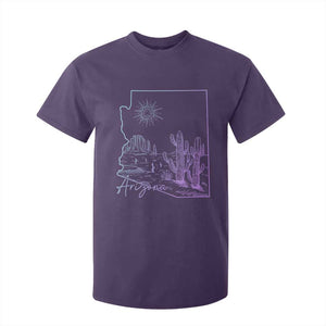 Glowing Arizona State Map Outline Graphic T Shirt For Kid Neon Gradient Cactus Desert Travel Souvenir