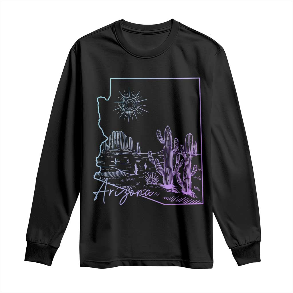 Glowing Arizona State Map Outline Graphic Long Sleeve Shirt Neon Gradient Cactus Desert Travel Souvenir TS02 Black Print Your Wear