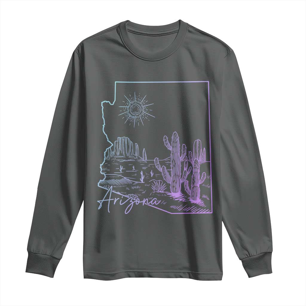 Glowing Arizona State Map Outline Graphic Long Sleeve Shirt Neon Gradient Cactus Desert Travel Souvenir