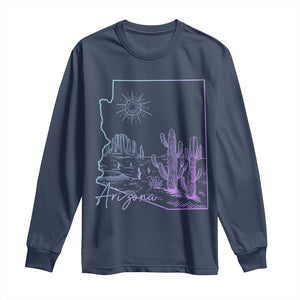 Glowing Arizona State Map Outline Graphic Long Sleeve Shirt Neon Gradient Cactus Desert Travel Souvenir