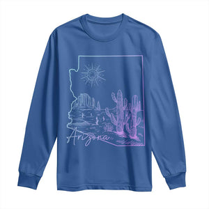 Glowing Arizona State Map Outline Graphic Long Sleeve Shirt Neon Gradient Cactus Desert Travel Souvenir