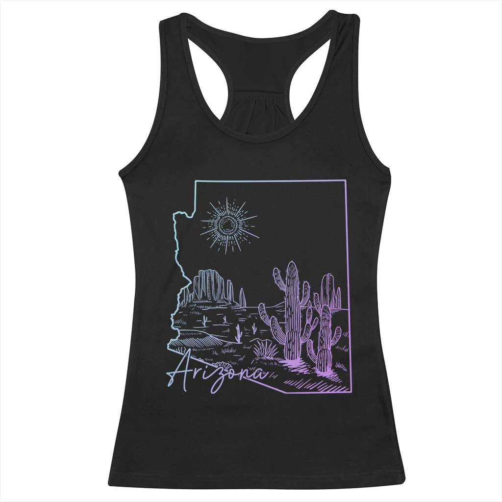 Glowing Arizona State Map Outline Graphic Racerback Tank Top Neon Gradient Cactus Desert Travel Souvenir TS02 Black Print Your Wear