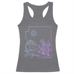 Glowing Arizona State Map Outline Graphic Racerback Tank Top Neon Gradient Cactus Desert Travel Souvenir