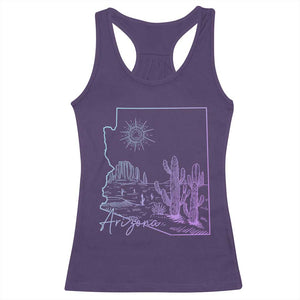 Glowing Arizona State Map Outline Graphic Racerback Tank Top Neon Gradient Cactus Desert Travel Souvenir