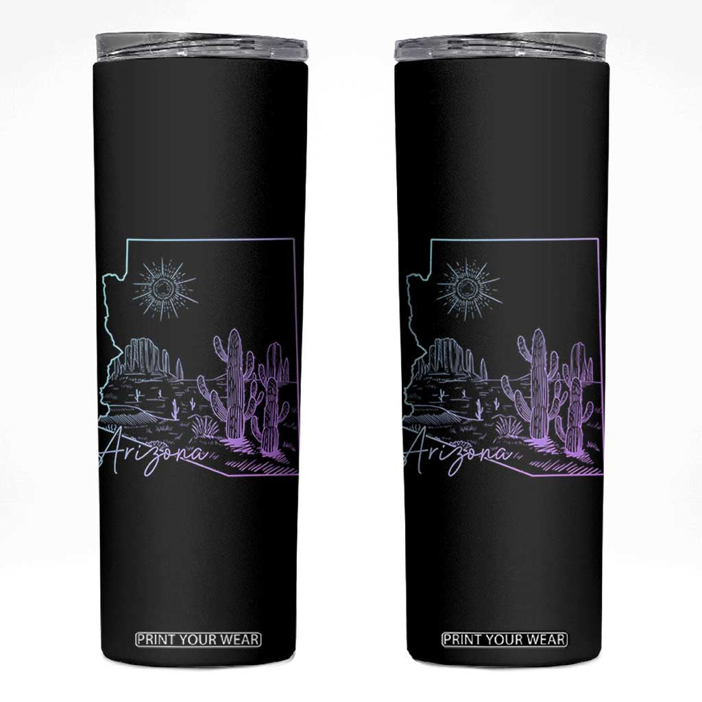 Glowing Arizona State Map Outline Graphic Skinny Tumbler Neon Gradient Cactus Desert Travel Souvenir TS02 Black Print Your Wear