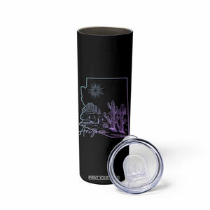 Glowing Arizona State Map Outline Graphic Skinny Tumbler Neon Gradient Cactus Desert Travel Souvenir