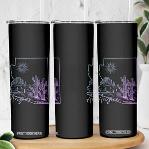 Glowing Arizona State Map Outline Graphic Skinny Tumbler Neon Gradient Cactus Desert Travel Souvenir