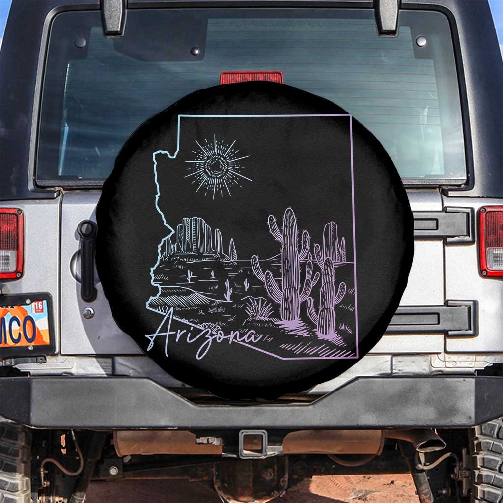 Glowing Arizona State Map Outline Graphic Spare Tire Cover Neon Gradient Cactus Desert Travel Souvenir