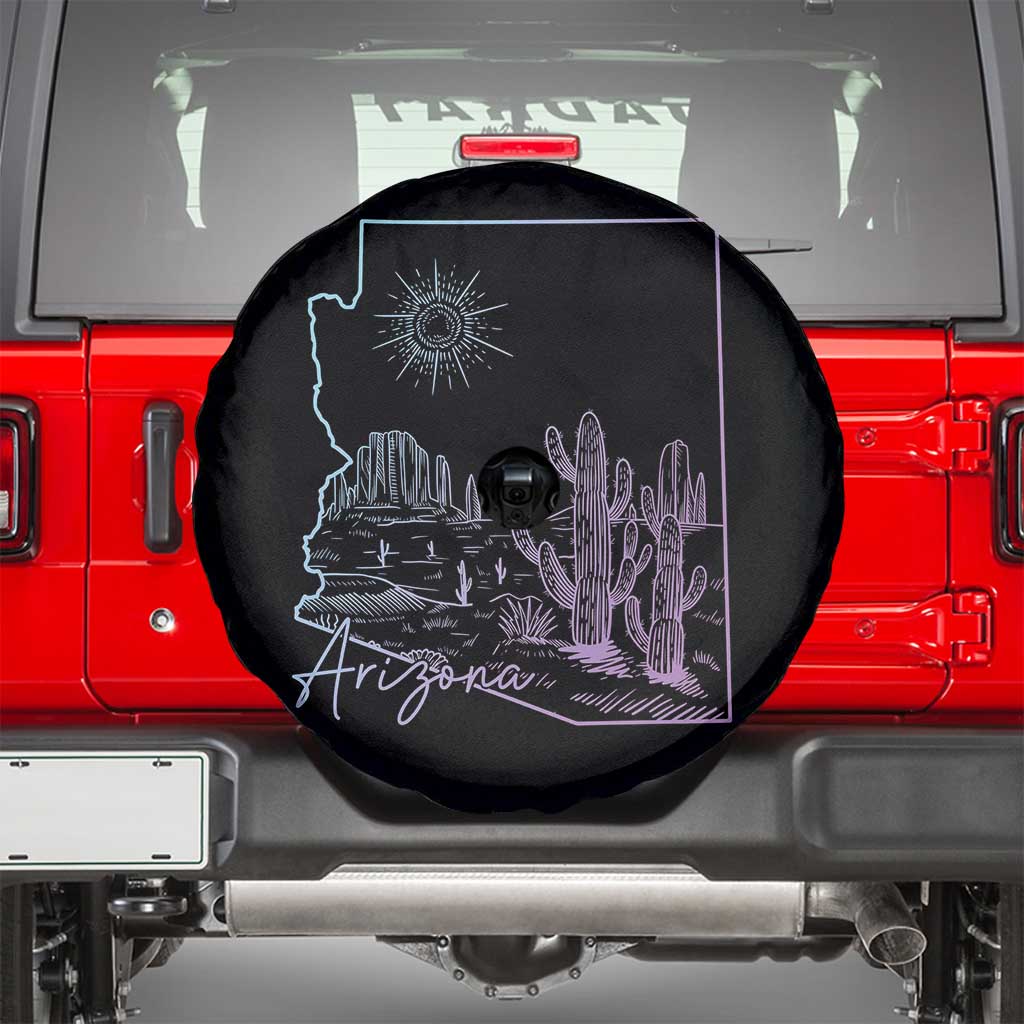 Glowing Arizona State Map Outline Graphic Spare Tire Cover Neon Gradient Cactus Desert Travel Souvenir