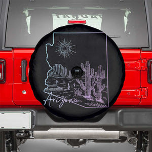 Glowing Arizona State Map Outline Graphic Spare Tire Cover Neon Gradient Cactus Desert Travel Souvenir