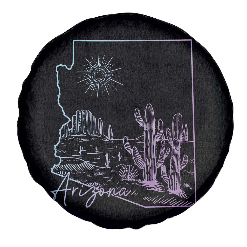 Glowing Arizona State Map Outline Graphic Spare Tire Cover Neon Gradient Cactus Desert Travel Souvenir