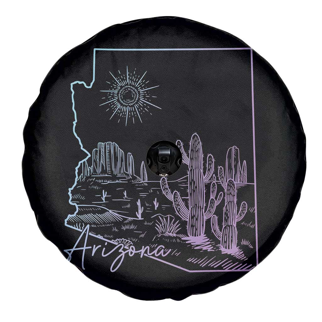 Glowing Arizona State Map Outline Graphic Spare Tire Cover Neon Gradient Cactus Desert Travel Souvenir