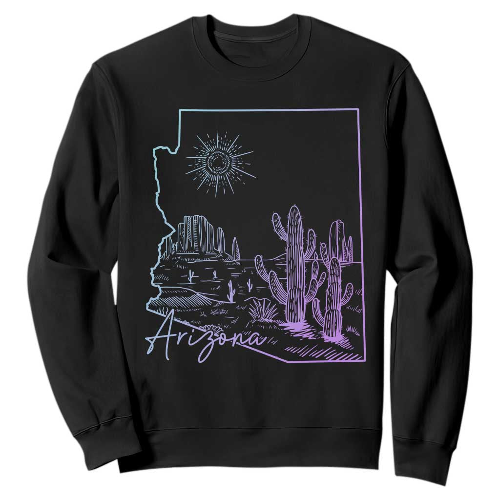 Glowing Arizona State Map Outline Graphic Sweatshirt Neon Gradient Cactus Desert Travel Souvenir TS02 Black Print Your Wear