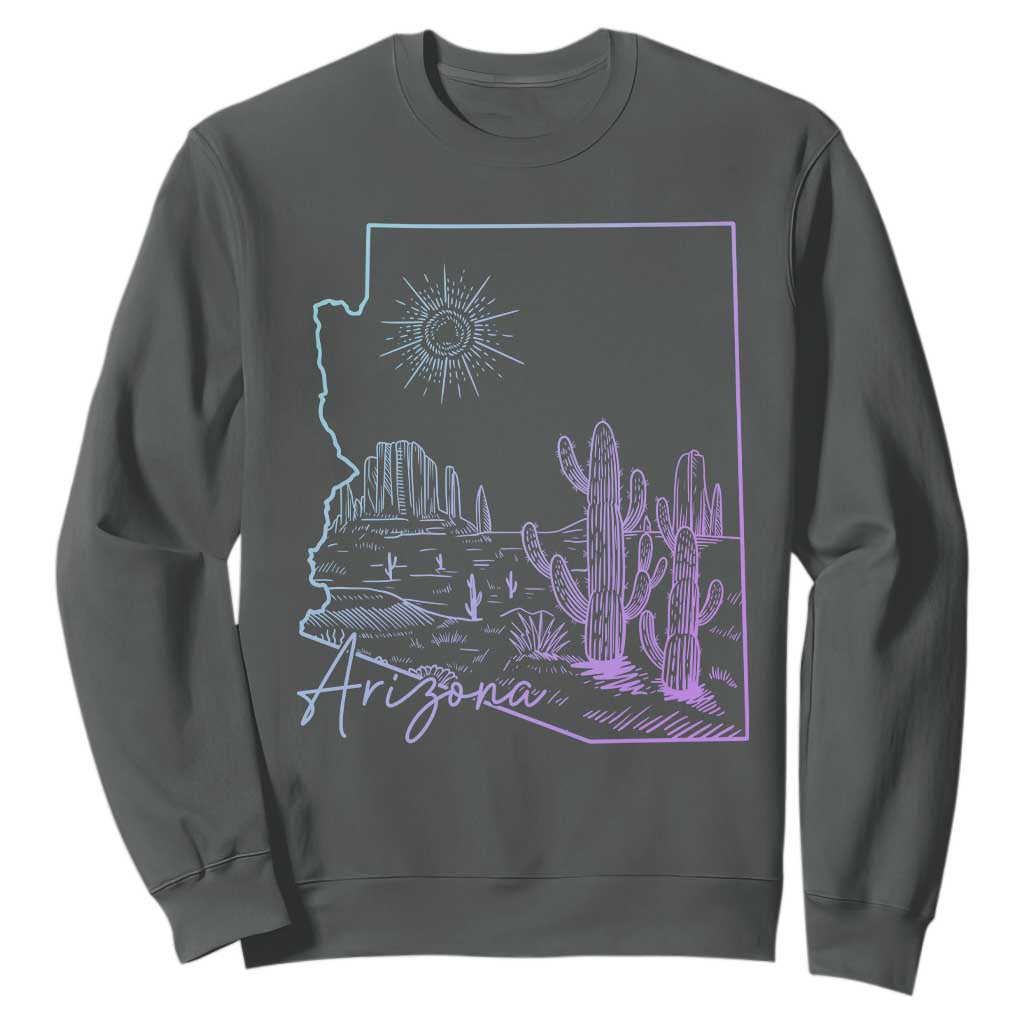Glowing Arizona State Map Outline Graphic Sweatshirt Neon Gradient Cactus Desert Travel Souvenir